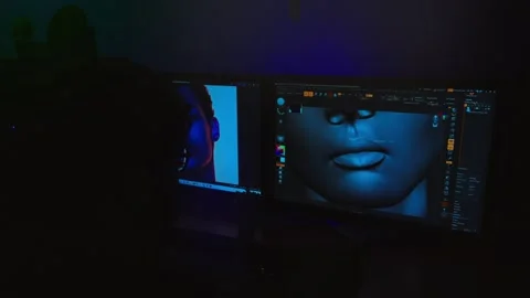 3d character sculpts Zbursh Program Computer Screen. Stock Footage 284857672