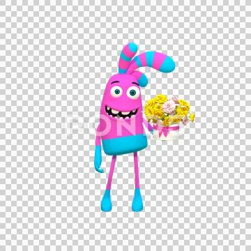 3d character Toby gives flowers Stock Illustration