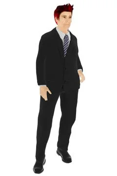 3D character wearing a sleek black suit. Isolated on a white background Stock Illustration