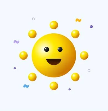 3d Character Yellow Sun with Rays Plasticine Cartoon Style . Vector Stock Illustration