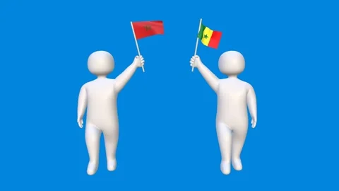 3D characters holding Morocco and Senegal flags on blue screen Stock Footage 320353146