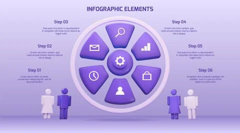 3D chart. Data analytic presentation. Circle graph with woman and man. Process Stock Illustration