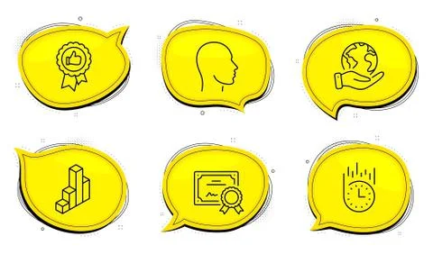 3d chart, Head and Positive feedback icons set. Fast delivery sign. Vector Stock Illustration