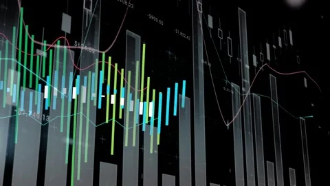 3D chart reacting to live feed, colored bars migrating right, trend lines Stock Footage 329453898