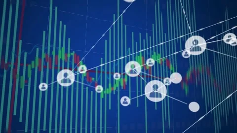 3D chart showing cyan bars red or green line red cursor appearing nodes forming Stock Footage 333833601