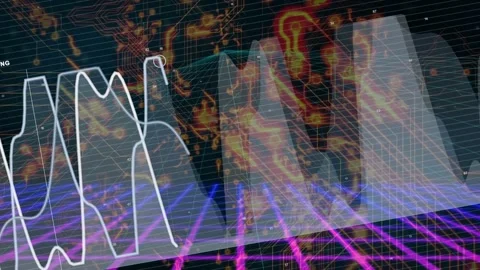 3D chart starting left, tracing white waveform, cones rising, cursor marking Stock Footage 334724973