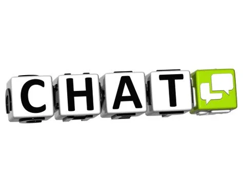 3d chat button click here block text Stock Illustration