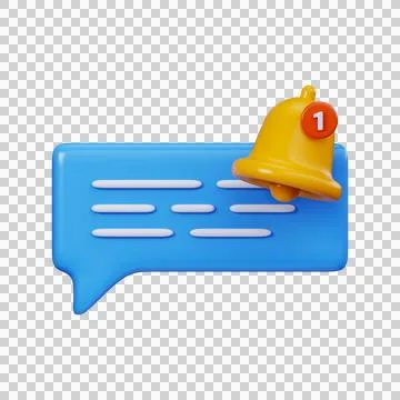3D chat message notification, yellow bell icon with speech bubble. Stock Illustration