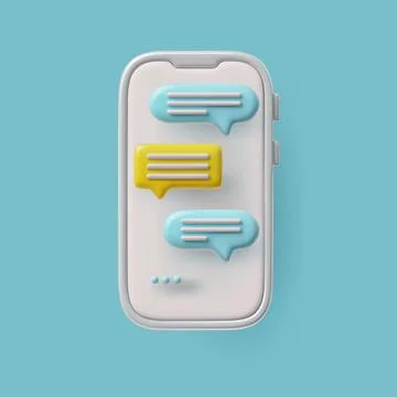 3D chat on a smartphone; vector illustration on isolated blue background. Stock Illustration