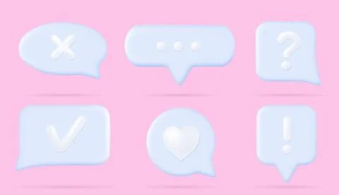 3d chat speech bubbles, text boxes with icons Illustrazione stock