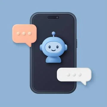 3D Chatbot Assistant on Smartphone Screen Stock Illustration