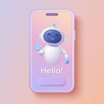 3D Chatbot Greeting on Smartphone Screen Stock Illustration