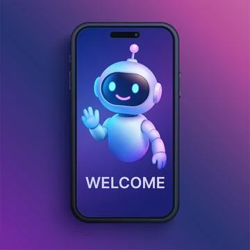 3D Chatbot Welcome Screen Vector Art Stock Illustration