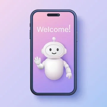3D Chatbot Welcome Screen Vector Art Stock Illustration