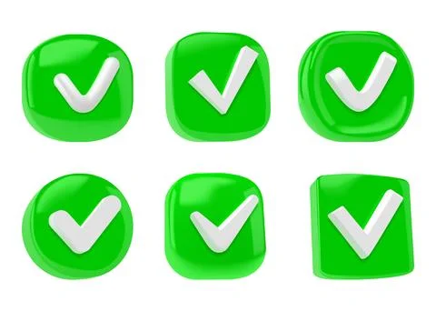 3D check icon. Tick mark. Ok render for success checklist. Right answer or Stock Illustration