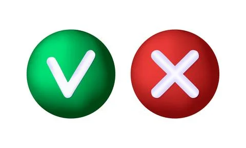 3D Check mark and cross buttons on white background. Stock Illustration
