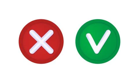 3D Check mark and cross buttons on white background. Stock Illustration