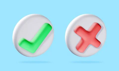 3d check mark and cross symbol on round button. イラスト素材