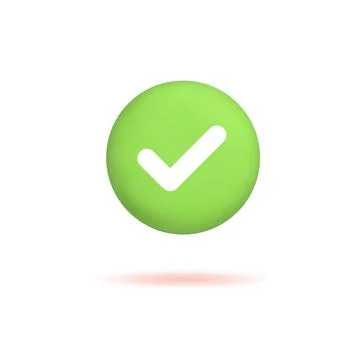 3d check mark icon, realistic green tick button isolated on white background Stock Illustration