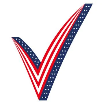 3d check mark stylized as USA flag, icon elections voting President Parliament Stock Illustration