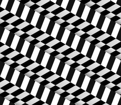 3d Checkered Black White Vector Seamless Pattern Stock Illustration