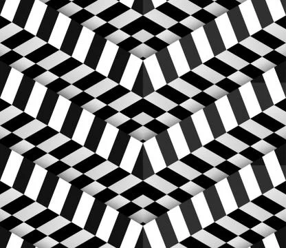 3d Checkered Black White Vector Seamless Pattern Stock Illustration