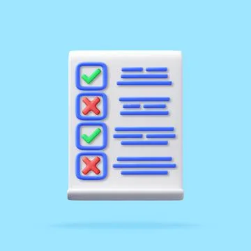 3d checklist with check mark and cross mark 스톡 일러스트