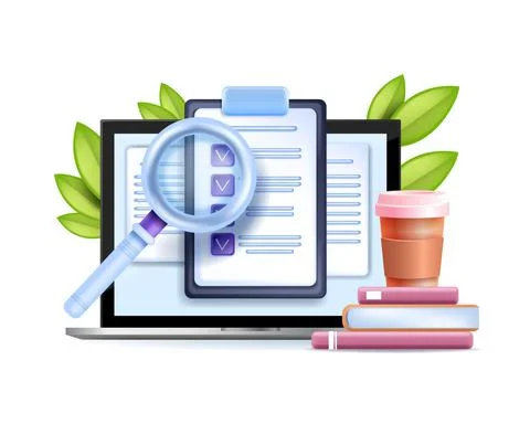 3D checklist on clipboard, vector online document paper, digital exam test Stockillustratie