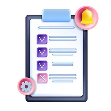 3D checklist icon, exam note form, checkbox on white Stock Illustration