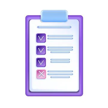 3D checklist icon, exam note form, checkbox on white, vector clipboard Stock Illustration