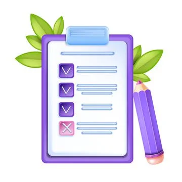 3D checklist icon, exam note form, vector clipboard document paper test Stock Illustration