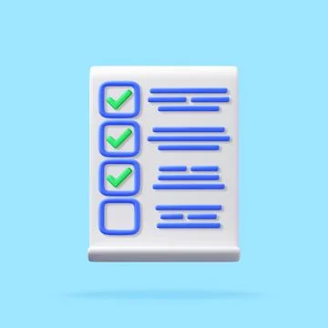 3d checklist icon with green check mark Stock Illustration