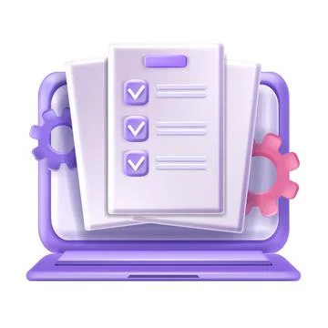 3D checklist icon, vector laptop screen document, online internet exam イラスト素材