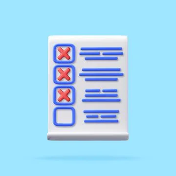 3d checklist with red cross marks on document 스톡 일러스트