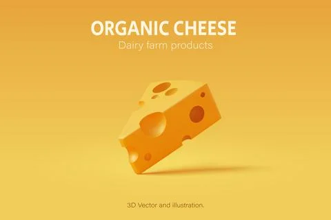 3D Cheese put on yellow background, Food and daily farm product Stock Illustration