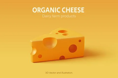 3D Cheese put on yellow background, Food and daily farm product Stock Illustration