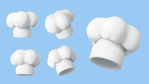 3D chef and baker white toque hats, cap uniform Stock Illustration