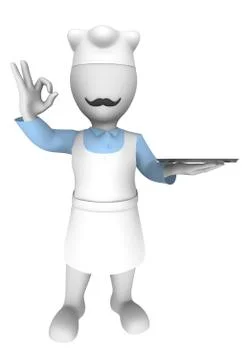 3d chef with big empty plate. Ok gesture. 3d illustration Stock Illustration