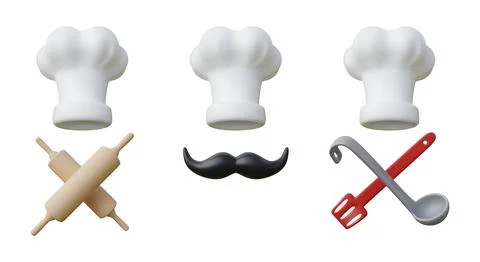 3D chef icon. Kitchen cook hat. Professional food utensils or fine wear uniform Stock Illustration