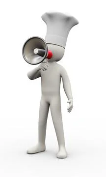 3d chef with megaphone shouting Stock Illustration