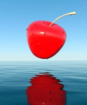 3d cherry, that falls into the water. Stock Illustration