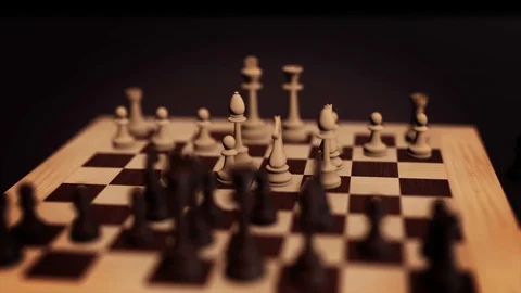 3D chess concept. Chess board with chessmen loop with alpha. Chess board game Video stock 97266202