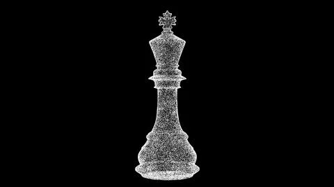 3D chess king on black background. Object made of shimmering particles. Board Illustrazione stock