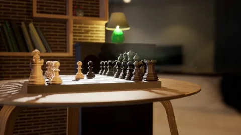 3D chess on the table in the room Stock Footage 145453252