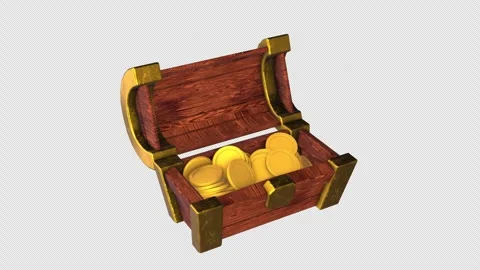 3D Chest Box with Coins Rotating on a Transparent Background. Seamless Loop. 4K Stock Footage 287329495