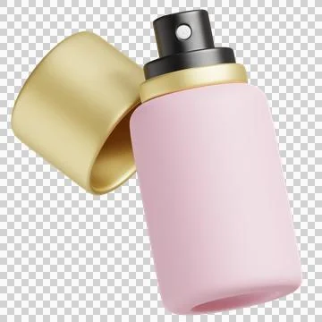 3D Chic Pink Sunscreen Spray Bottle with Golden Cap Stock Illustration