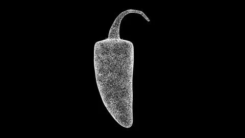 3D chili pepper on black background. Object made of shimmering particles. H.. Stock Illustration