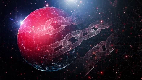 3d China flag globe with blockchain chains business data Stock Footage 337536227