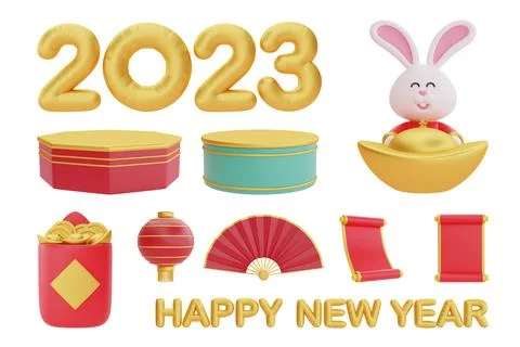 3D Chinese new year elements isolated, decoration for Chinese new year, Chine Stock Illustration