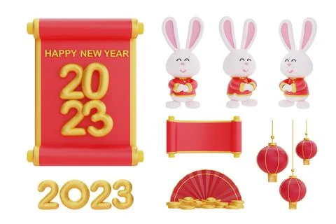 3D Chinese new year elements isolated, decoration for Chinese new year, Chine 스톡 일러스트